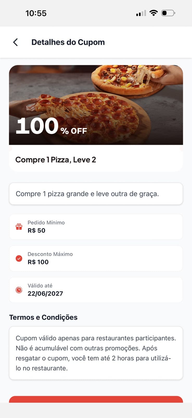 Detalhes de um cupom antes de resgatar